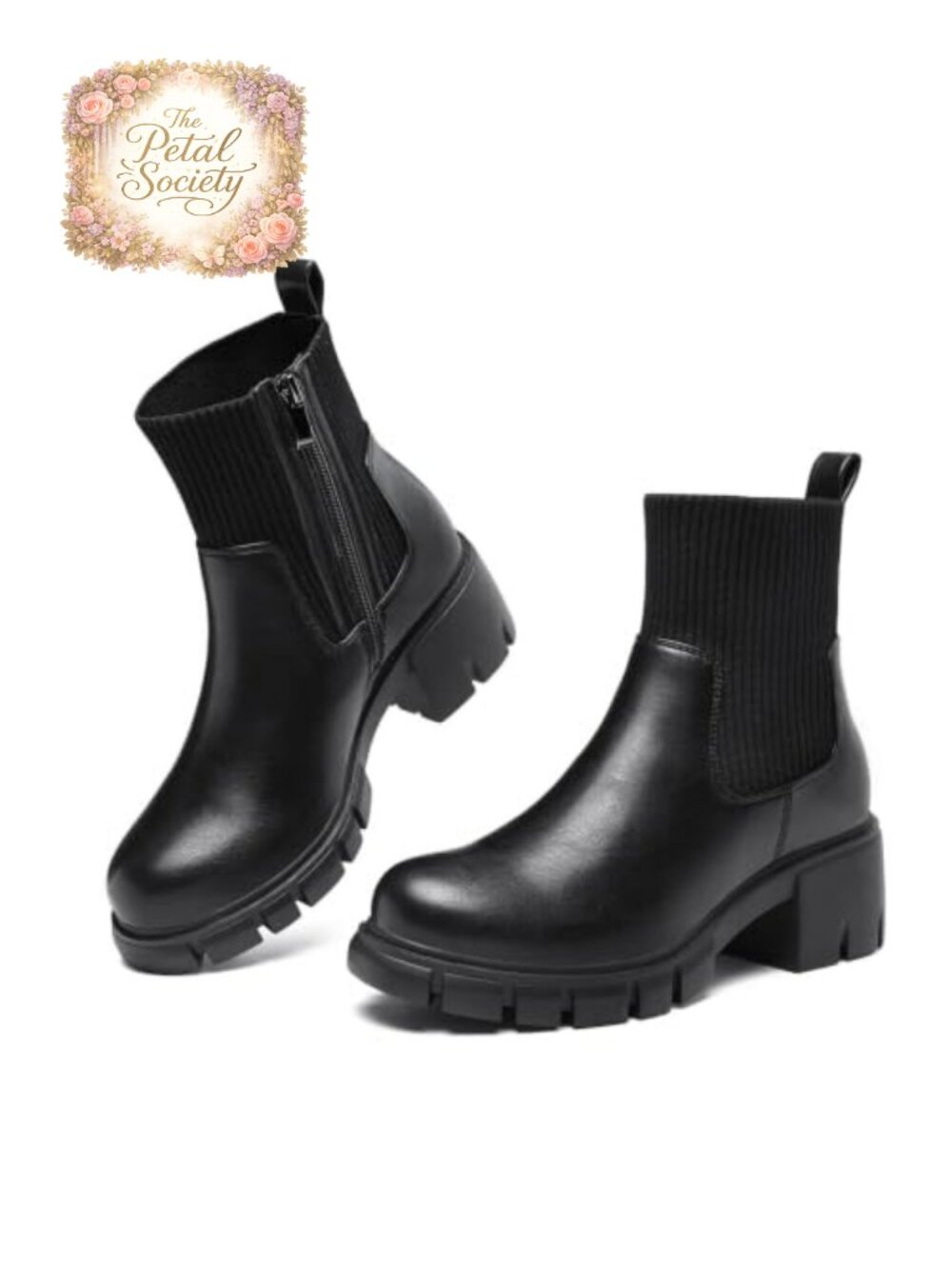 Chelsea Ankle Boots Chunky Lug Sole Platform Side Zip Slip On Booties